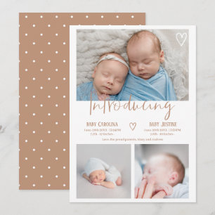 Modern terracotta script 3 photo baby twins birth announcement