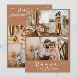 Modern terracotta script heart 6 photos wedding thank you card