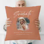 Modern terracotta script photo elegant graduation throw pillow<br><div class="desc">Modern minimal terracotta script photo elegant graduation announcement party gift. Part of a modern collection.</div>