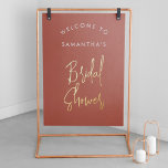 Modern Terracotta Script Welcome Bridal Shower Foil Prints<br><div class="desc">Modern Terracotta Calligraphy Script Welcome Bridal Shower Real Gold Foil Prints Poster. Customize it with your name of choice,  put it in a frame or on cardboard to hang in a metal frame or put it on an easel. Background colour can be changed in the design tool if needed.</div>