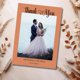 Modern Terracotta Script with Heart Wedding Photo Thank You Card