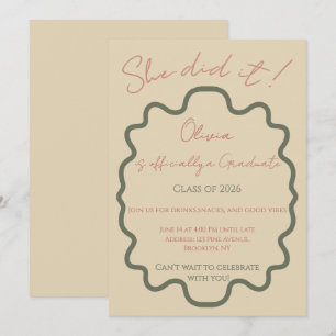Modern Terracotta She Did It Graduation Party Invitation