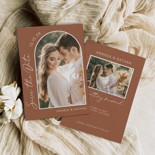 Modern Terracotta Simple Photo Save The Date