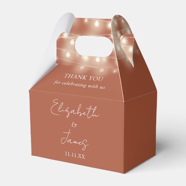 Modern Terracotta String Lights Wedding Thank You Favor Box (Front Side)