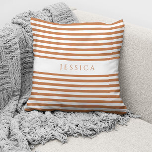 Modern Terracotta Striped Pattern Name Throw Pillow
