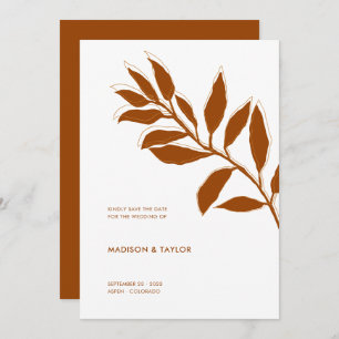 Modern Terracotta Two Tone Botanical Illustration Save The Date