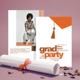 Modern Terracotta Typography Grad Party Photo Invitation