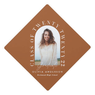 Modern terracotta typography photo arch  graduation cap topper