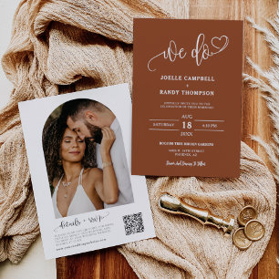 Modern Terracotta We Do Boho Wedding QR Code Photo Invitation