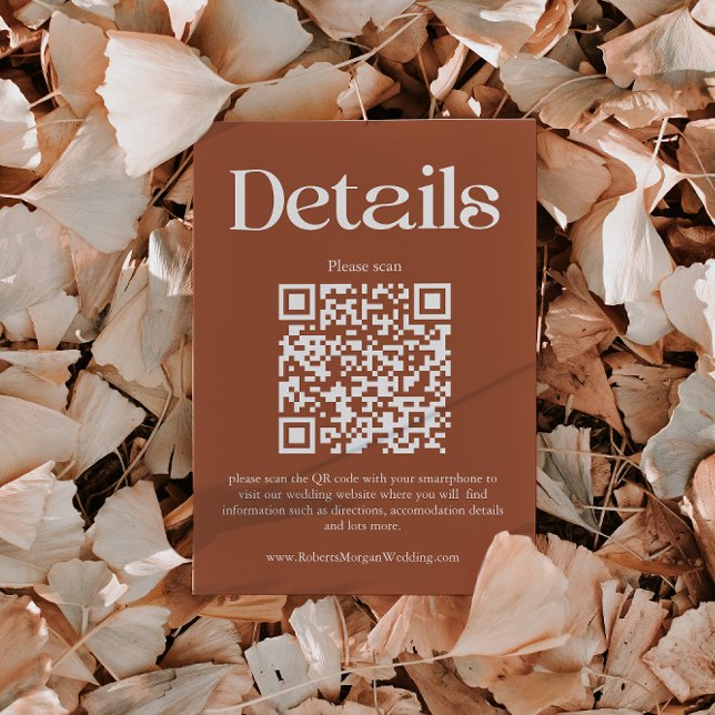 Modern Terracotta Wedding Details QR Code Enclosure Card (Creator Uploaded)