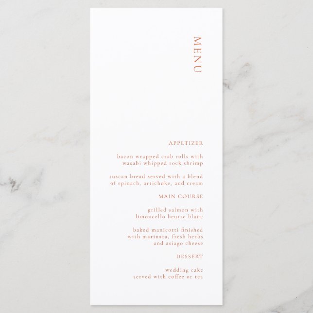 Modern Terracotta Wedding Menu (Front)