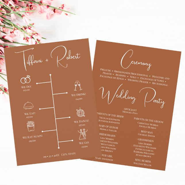 Modern Terracotta Wedding Timeline Icons Program (Creator Uploaded)