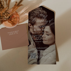 Modern Terracotta Wedding with QR Code RSVP Photo All In One Invitation