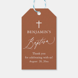 Modern Terracotta White Cross Baptism Gift Tags