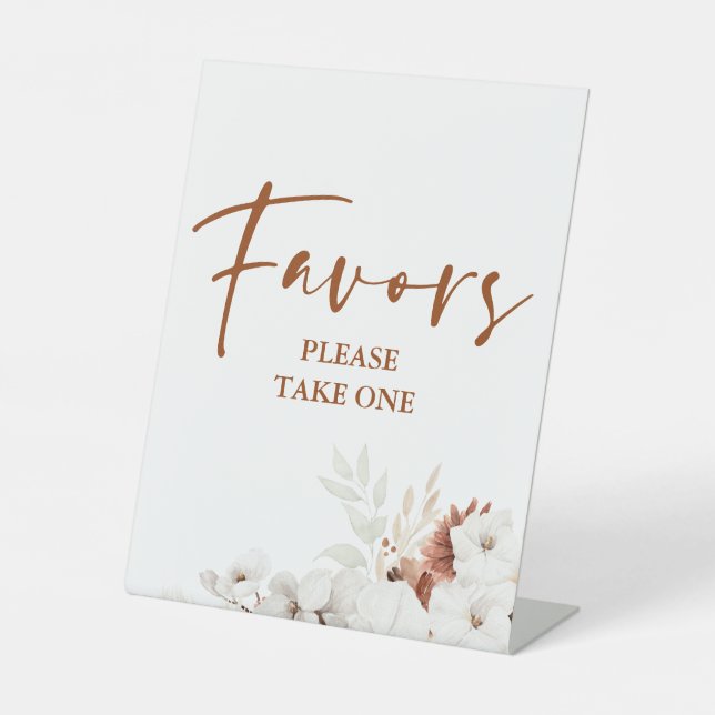 Modern Terracotta White Floral Boho Favours Pedestal Sign (Front)