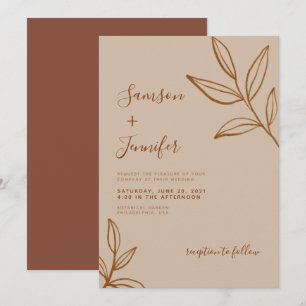 Modern Terracotta with Leaves Boho Wedding Invitation