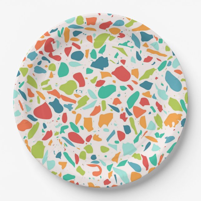Modern Terrazzo Colourful Architectural Designer Paper Plate (Front)