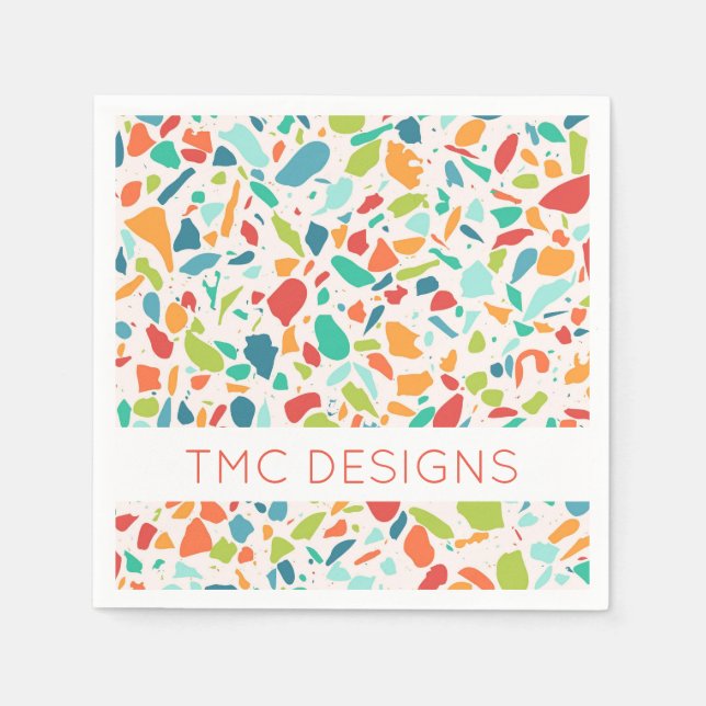 Modern Terrazzo Colourful Architectural NAME Napkin (Front)
