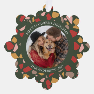 Modern Terrazzo First Married Christmas Ornament Card