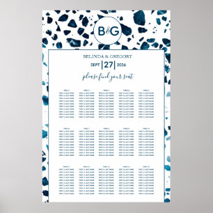 Modern Terrazzo Mosaic Blue Wedding Seating Chart