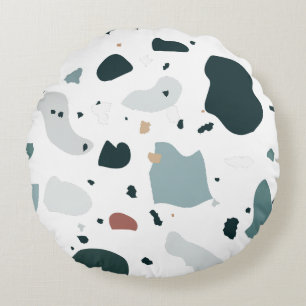 Modern Terrazzo Pattern – Abstract Mid Century Sea Round Pillow