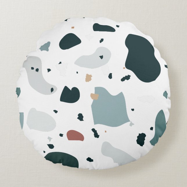 Modern Terrazzo Pattern – Abstract Mid Century Sea Round Pillow (Front)