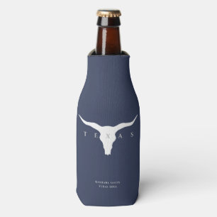 Modern Texas Longhorn Custom Name Blue Bottle Cooler