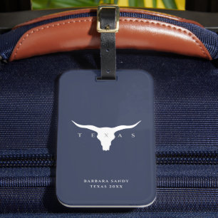 Modern Texas Longhorn Summer Custom Name Blue Luggage Tag