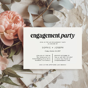 Modern Text   Black and White Engagement Party Invitation