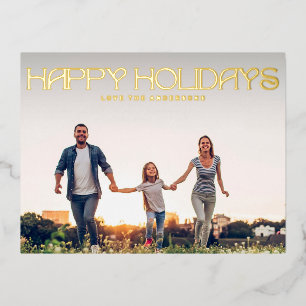 MODERN TEXT HAPPY HOLIDAYS Gold Photo Foil Holiday Postcard