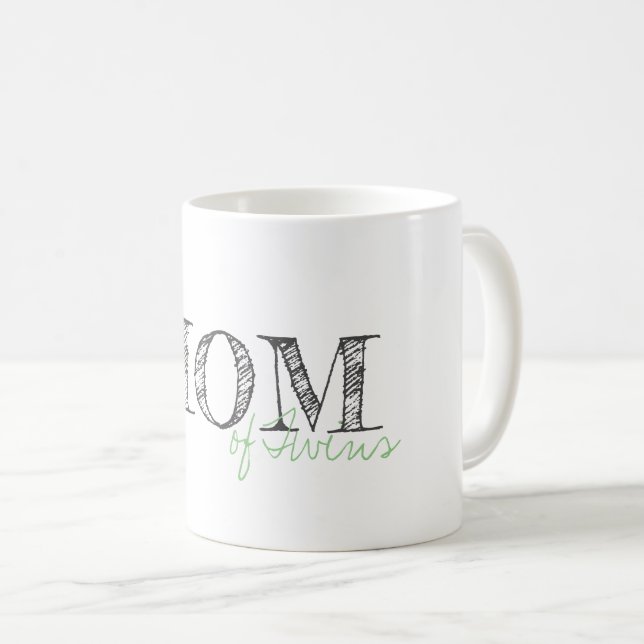Modern Text Mom of Twins Grey Babies Kids Coffee Mug (Front Right)