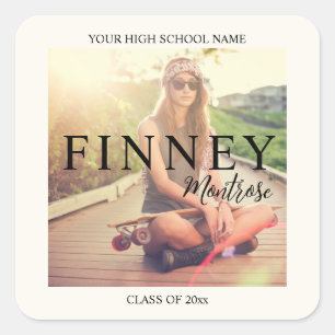 Modern Text Overlay Graduation Party Photo Square Sticker