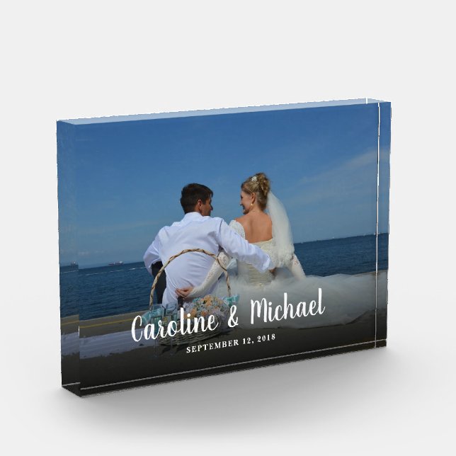 Modern text overlay personalized wedding custom photo block (Left)