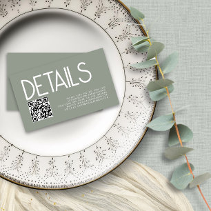 Modern Text QR Code Sage Green Wedding Details Enclosure Card
