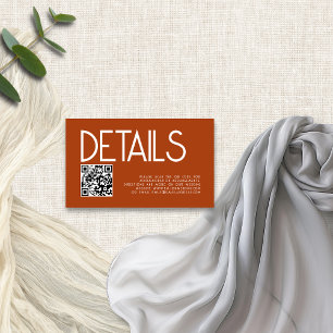 Modern Text QR Code Terracotta Wedding Details Enclosure Card