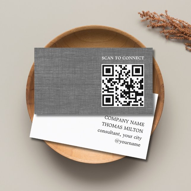 Modern Texture Grey Black QR Code Bold Business Card (Creator Uploaded)