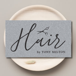 Modern Texture Grey Black Scissors Bold HairSalon Business Card