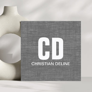 Modern Texture Grey White Bold Monogram Square Business Card
