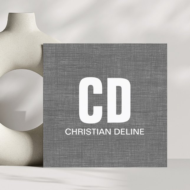 Modern Texture Grey White Bold Monogram Square Business Card (Creator Uploaded)