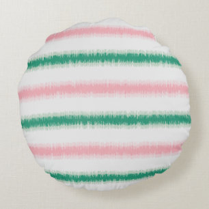 Modern textured pink green ikat stripes patten round pillow