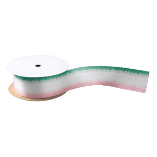 Modern textured pink green ikat stripes patten satin ribbon