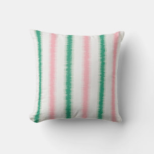 Modern textured pink green ikat stripes patten throw pillow