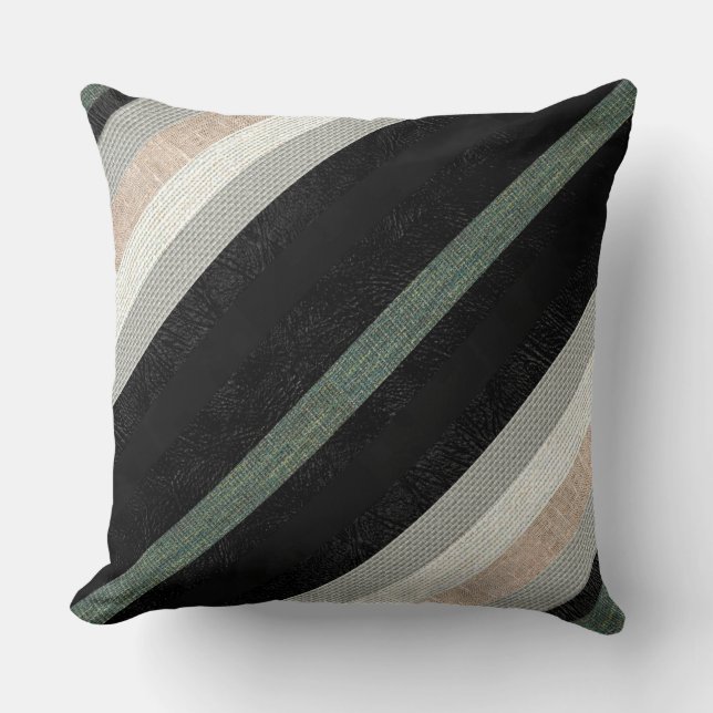 Modern Textured Stripes Of Fabric And Leather Throw Pillow (Front)
