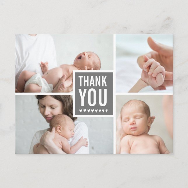 Modern Thank You and Birth Announcement Photos Postcard (Front)