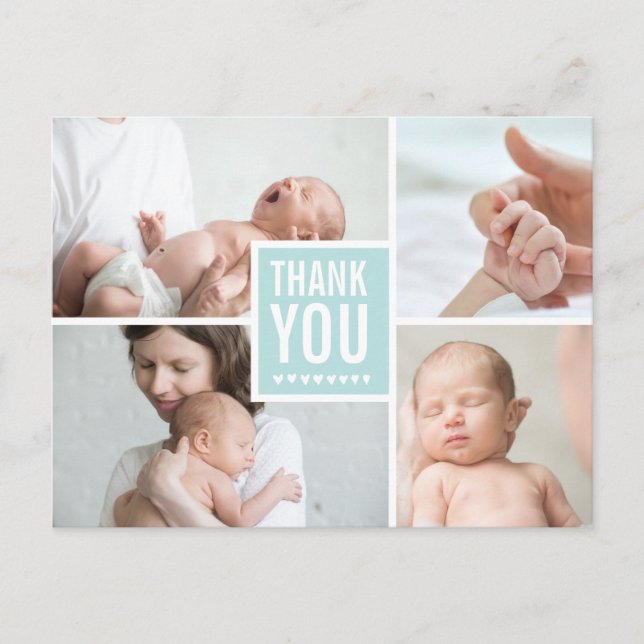 Modern Thank You and Birth Announcement Photos Postcard (Front)