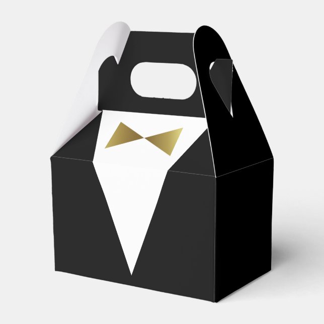 Modern Thank You Black and Gold Tuxedo Template Favor Box (Front Side)