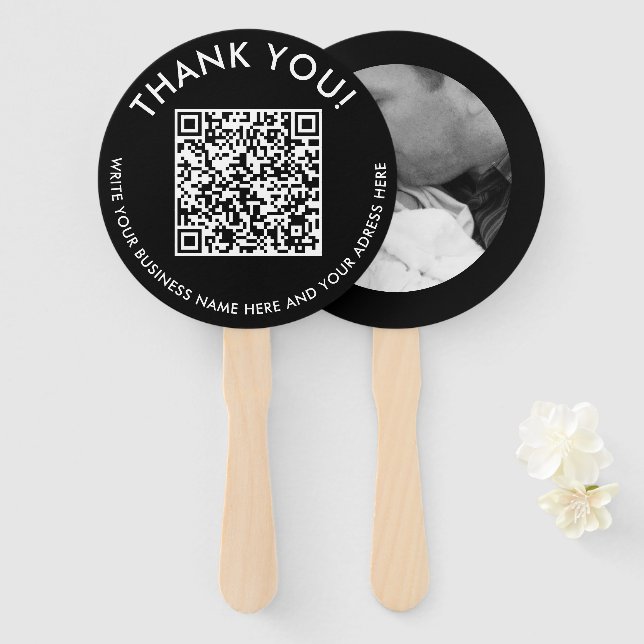Modern Thank You Black White Website Scan QR Code Hand Fan (Front and Back)