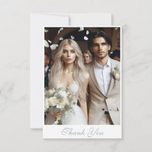 Modern Thank You Card with Photo, Dusty Blue Text