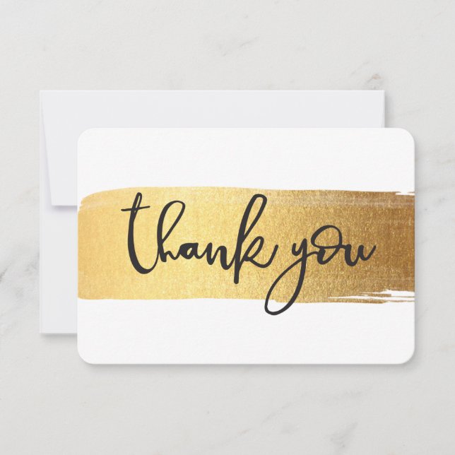 MODERN THANK YOU chic hand lettered gold brush Card (Front)