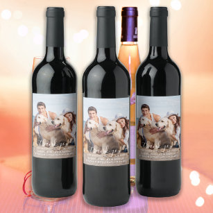 Modern Thank You Custom Pet Photo Dog Wedding Wine Label